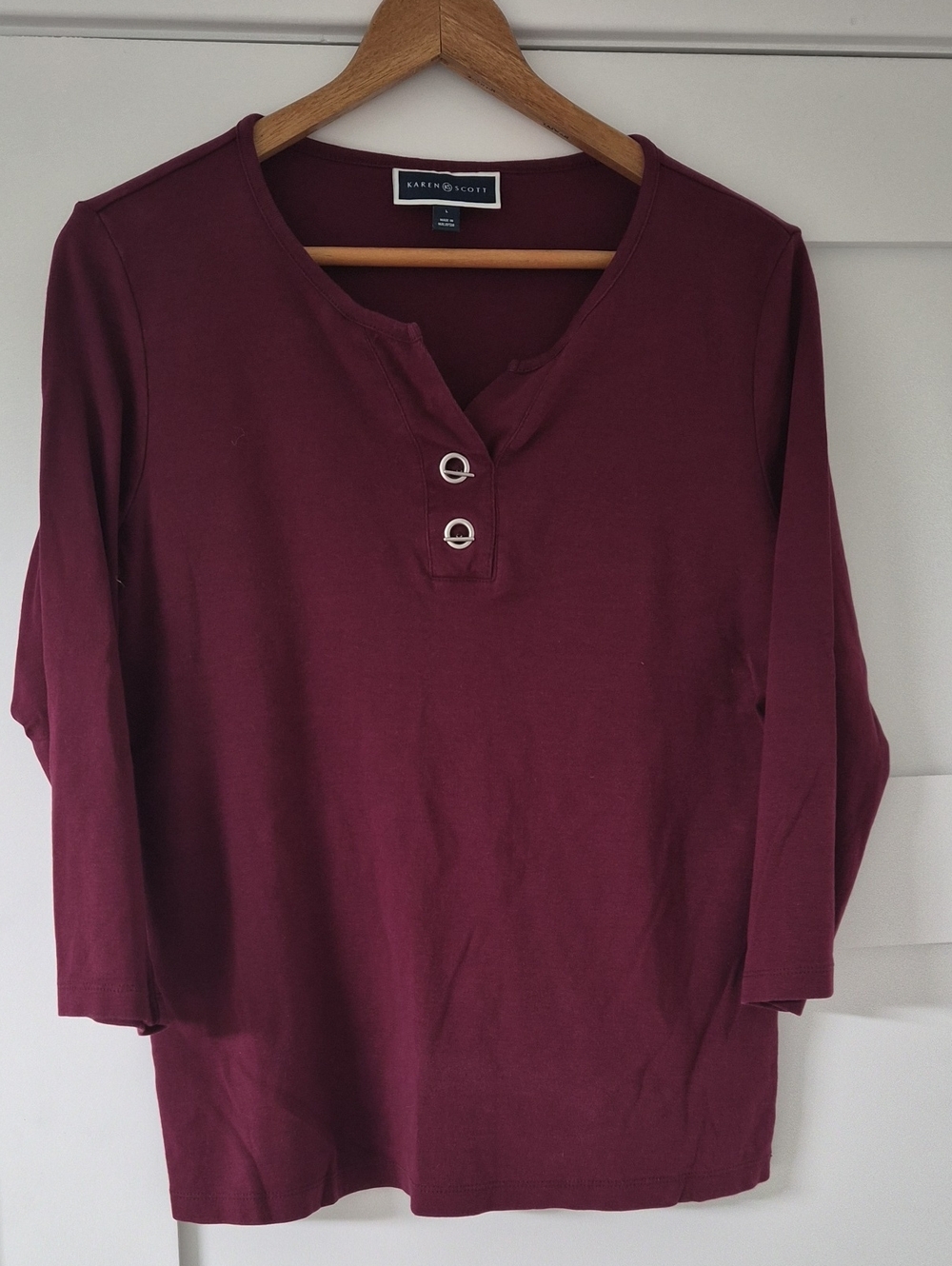 Karen Scott Women's Burgundy Henley Top